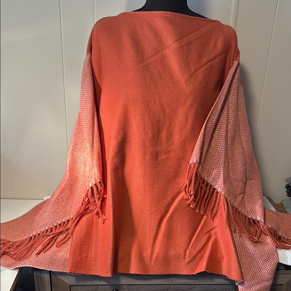 Universal Thread Coral Shrug with Fringe and Bell Sleeves